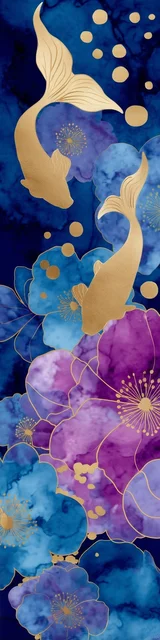 Free printable fish bookmark featuring pair of gold fish with underwater plants